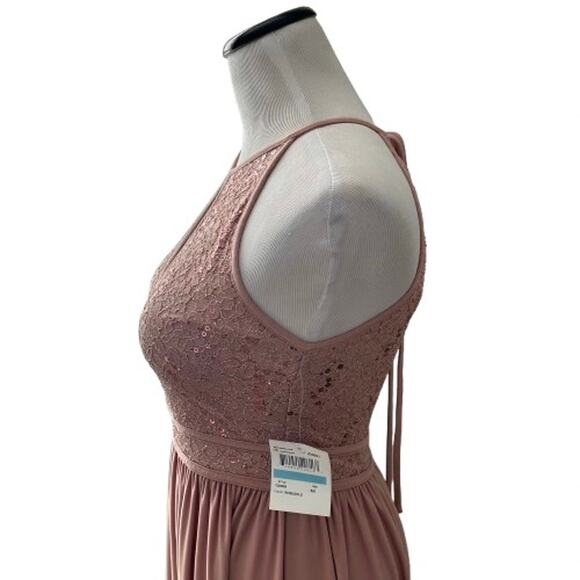 NWT Morgan & Co. Sequined Lace Halter Formal Gown Dress. Size 5/6 (Juniors). - Picture 8 of 11
